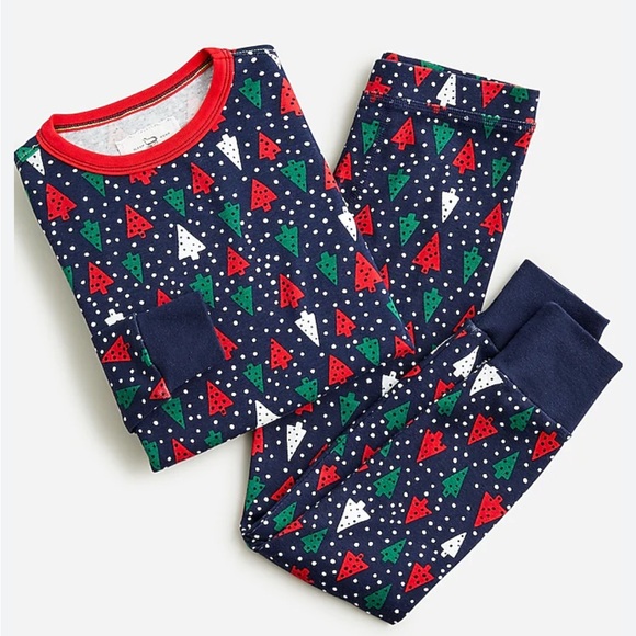 J. Crew Kids Pajama Set Holiday Trees Size 14 - Picture 1 of 4
